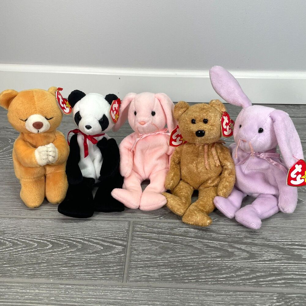 Vintage Ty Beanie Babies Lot Bears Bunnies Hope Fortune Cashew Hoppity Floppity